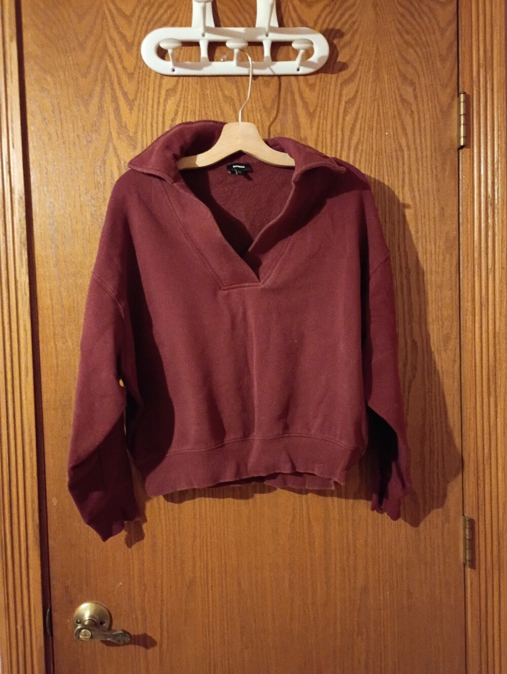 Express Burgundy Relaxed Collared Pullover Hoodie